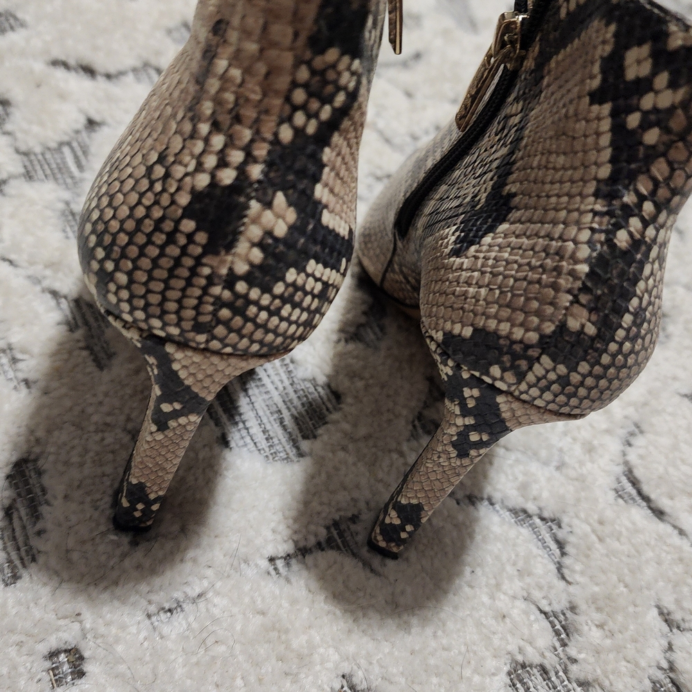 Vince Camuto Beige and Black Snakeskin Ankle Booties - Picture 2 of 11